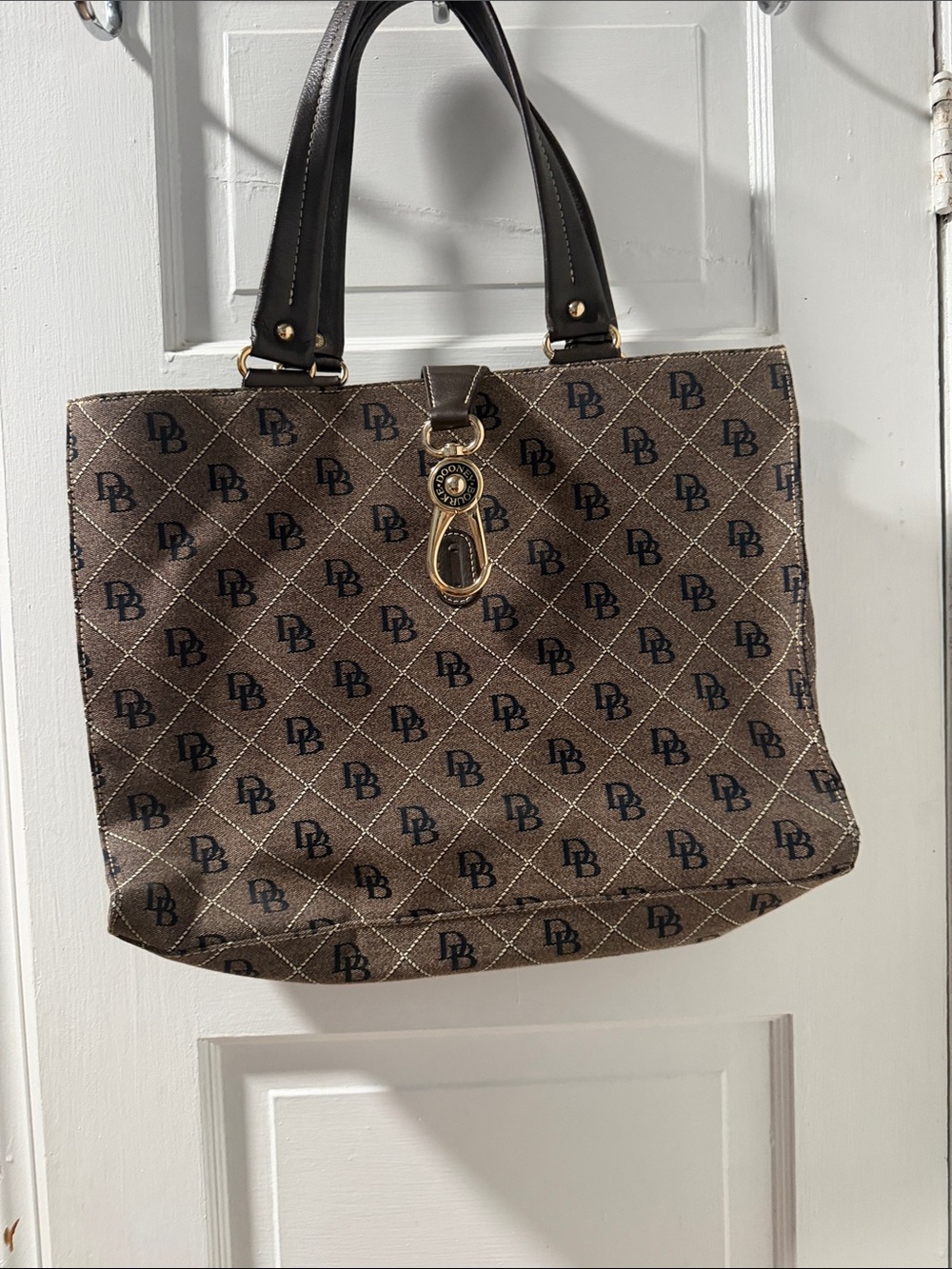 Dooney & Bourke Brown Monogram Tote with Dark Brown Handles